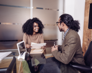 students in an interview