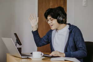 student having online lesson